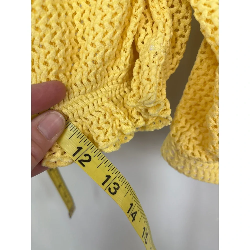Montce Swim Yellow Crochet Puff Sleeve Bikini Top Crop Top Square Neck Large